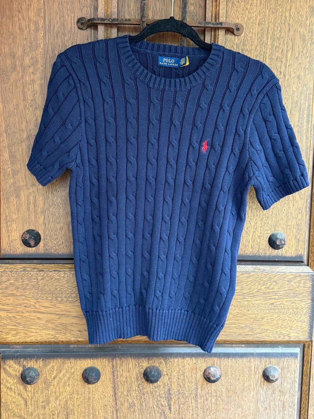 Polo Ralph Lauren Navy Short-Sleeve Cable-Knit Crewneck Sweater  Size M